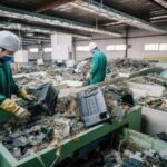Workers sorting and recycling electronic waste and discarded monitors – E waste removal services Kent WA.