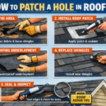 How to patch a hole in roof with step-by-step instructions showing roof patching, underlayment, and shingle replacement