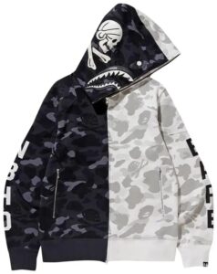 BAPE x Neighborhood Split Camo Shark Full Zip Hoodie Black