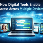 Digital tools enabling multi-device access illustration