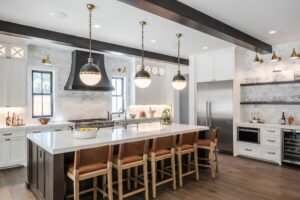 White kitchen island with storage on both sides