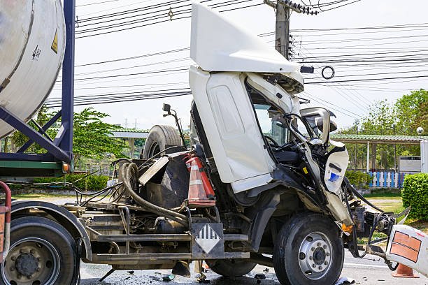 truck with chemical tank accident on the road