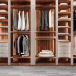 3d rendering minimal scandinavian wood walk in closet with wardrobe
