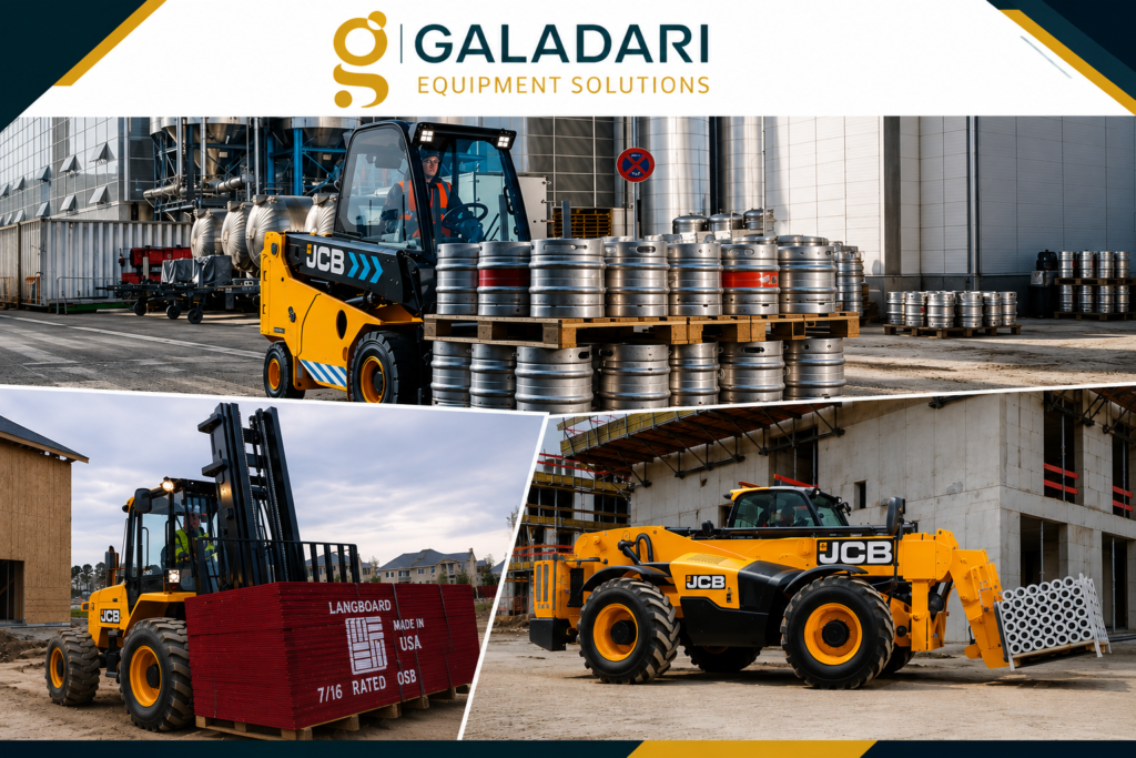 electric forklift truck JCB forklift, diesel forklift, rough terrain forklift and Teletruks equipment for industrial material handling.