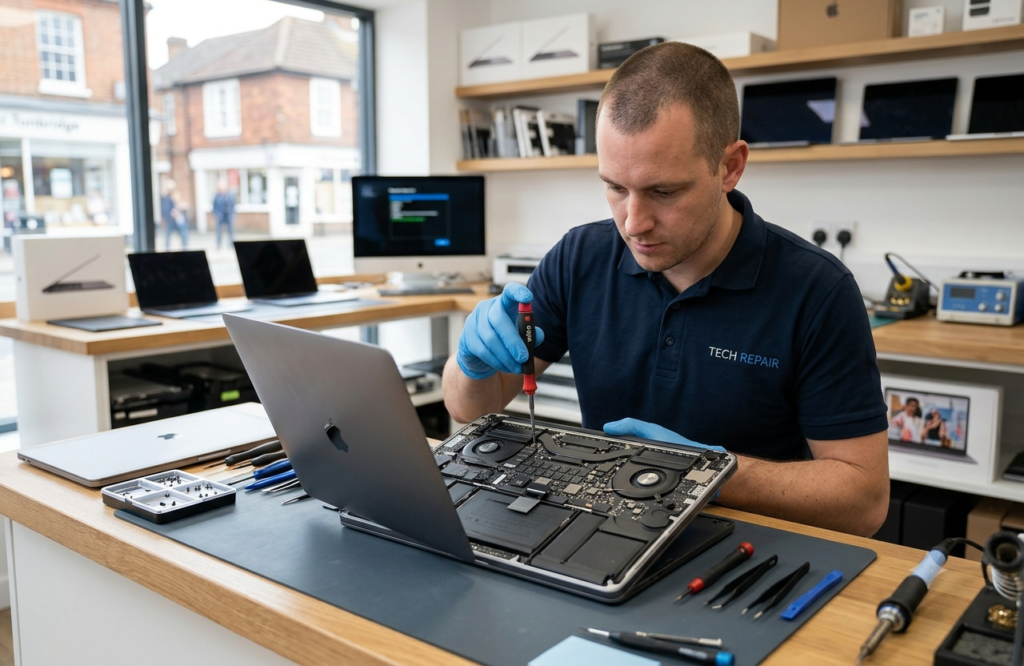Create a image for blog post about this topic  "Why Choose MacBook Repair Tonbridge for Your MacBook" also give me size style of image 1200*780 widescreen and don't add logo  in only English word don't also dont add flag  and image without text