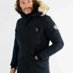 Parka Homme Paragoose DAVOS – Veste Hiver à Capuche Fourrure et Bandes Logo – Navy Élégant