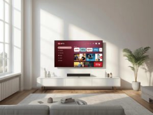 Modern living room TV upgraded with IPTV Australia for flexible internet entertainment