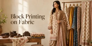 Buy handmade block printed unstitched shirt fabric for women online in Pakistan