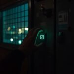 lucid-origin_A_utility_control_room_at_night_a_technician_s_hand_hovering_over_a_glowing_swit-0