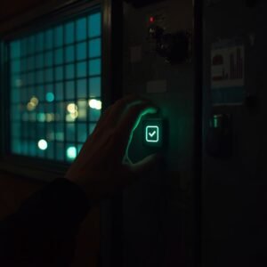lucid-origin_A_utility_control_room_at_night_a_technician_s_hand_hovering_over_a_glowing_swit-0
