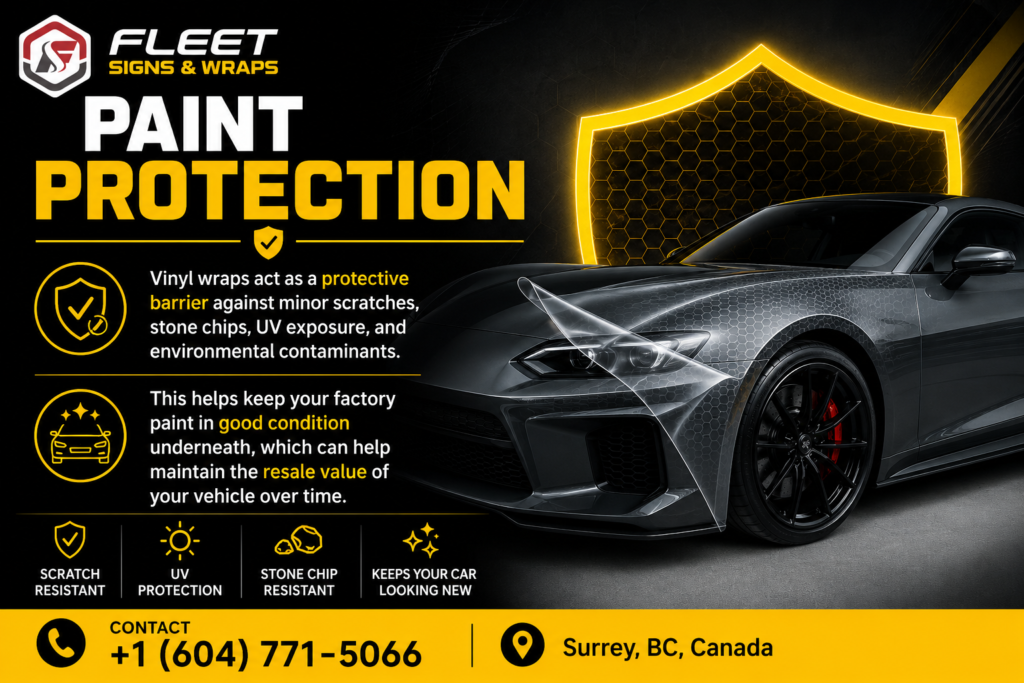 Vinyl wraps provide a protective barrier against minor scratches, stone chips, UV exposure, dirt, and environmental contaminants.