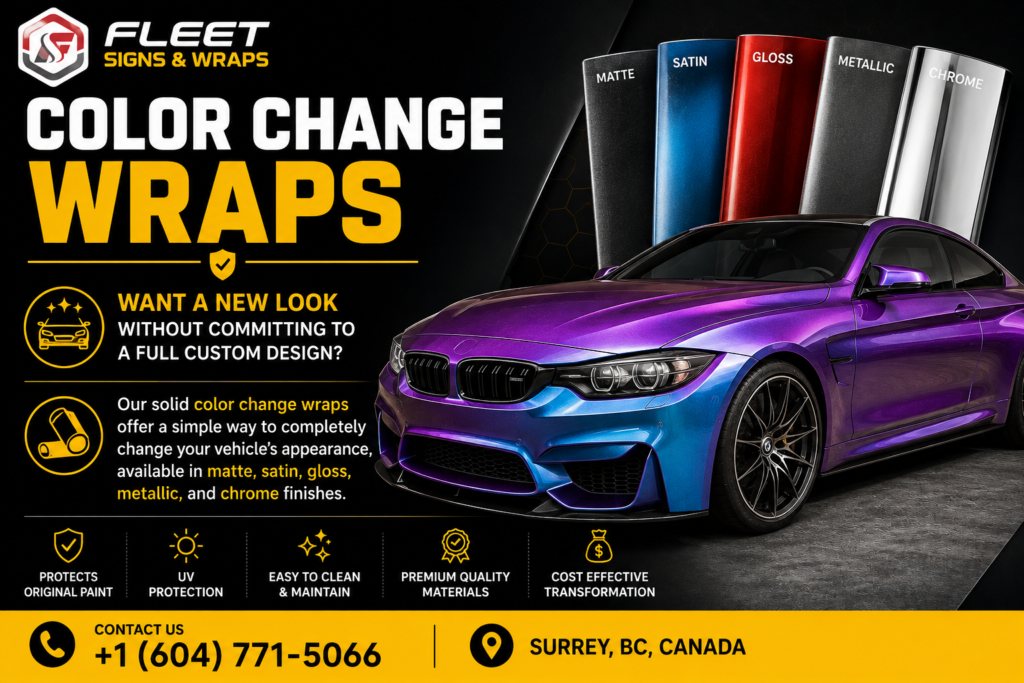 Our solid color change wraps offer a simple and stylish way to completely transform your vehicle’s appearance. Choose from a wide range of premium finishes to match your personal style.