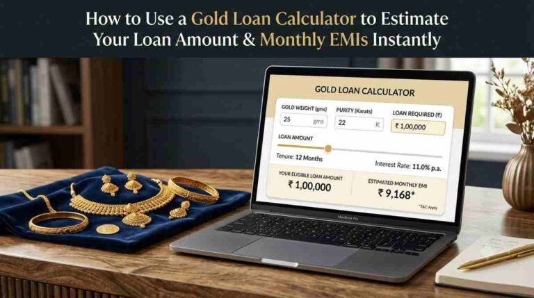 Person using a gold loan calculator to estimate loan amount and EMI