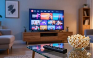 Firestick IPTV providing a relaxing evening of organized entertainment on a living room television