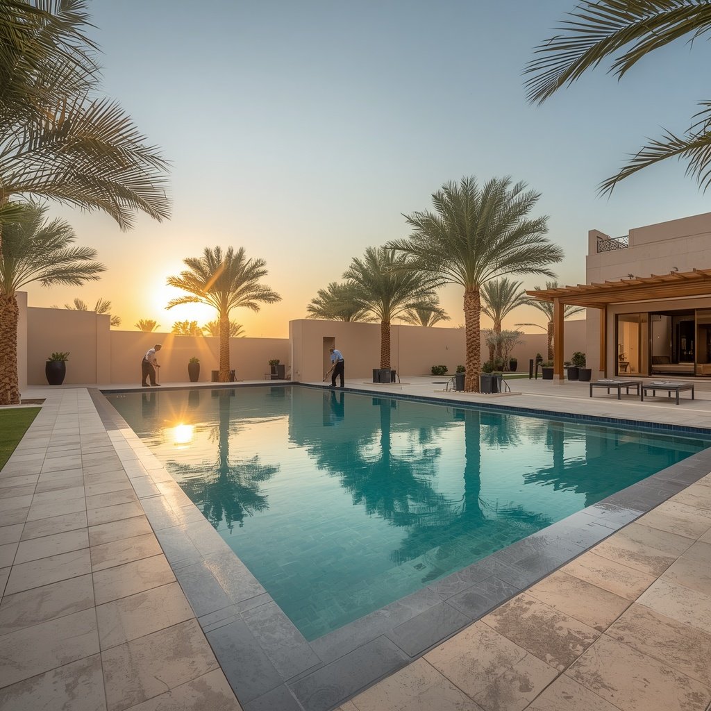 lucid-origin_A_beautifully_landscaped_modern_villa_swimming_pool_in_Abu_Dhabi_during_golden_h-0