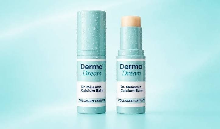 Dr. Melasmin Calcium Balm skincare stick designed for targeted application to the under-eyes, cheeks, and lips