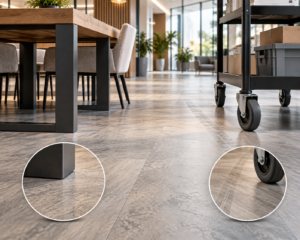 Solid Core Flooring Indentation Benchmark Under Static and Rolling Loads
