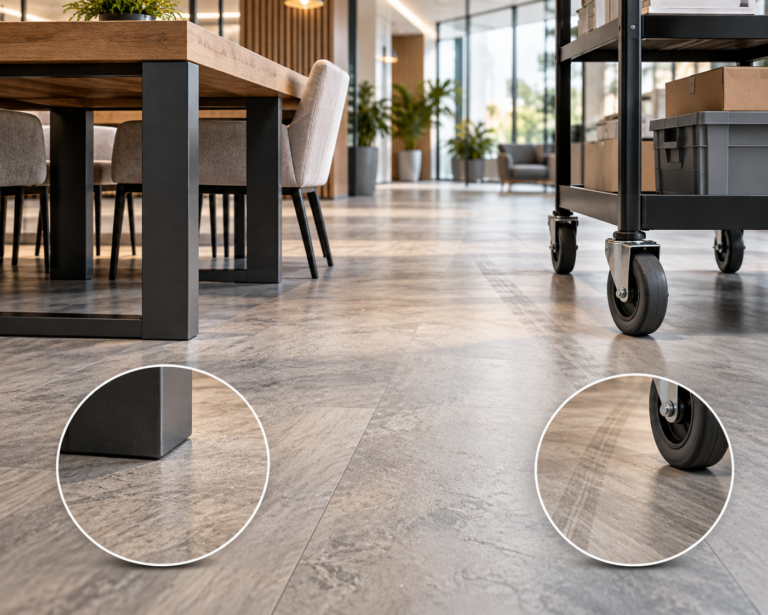 Solid Core Flooring Indentation Benchmark Under Static and Rolling Loads