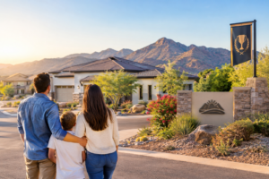 Family Exploring a Desert Mountain Community
